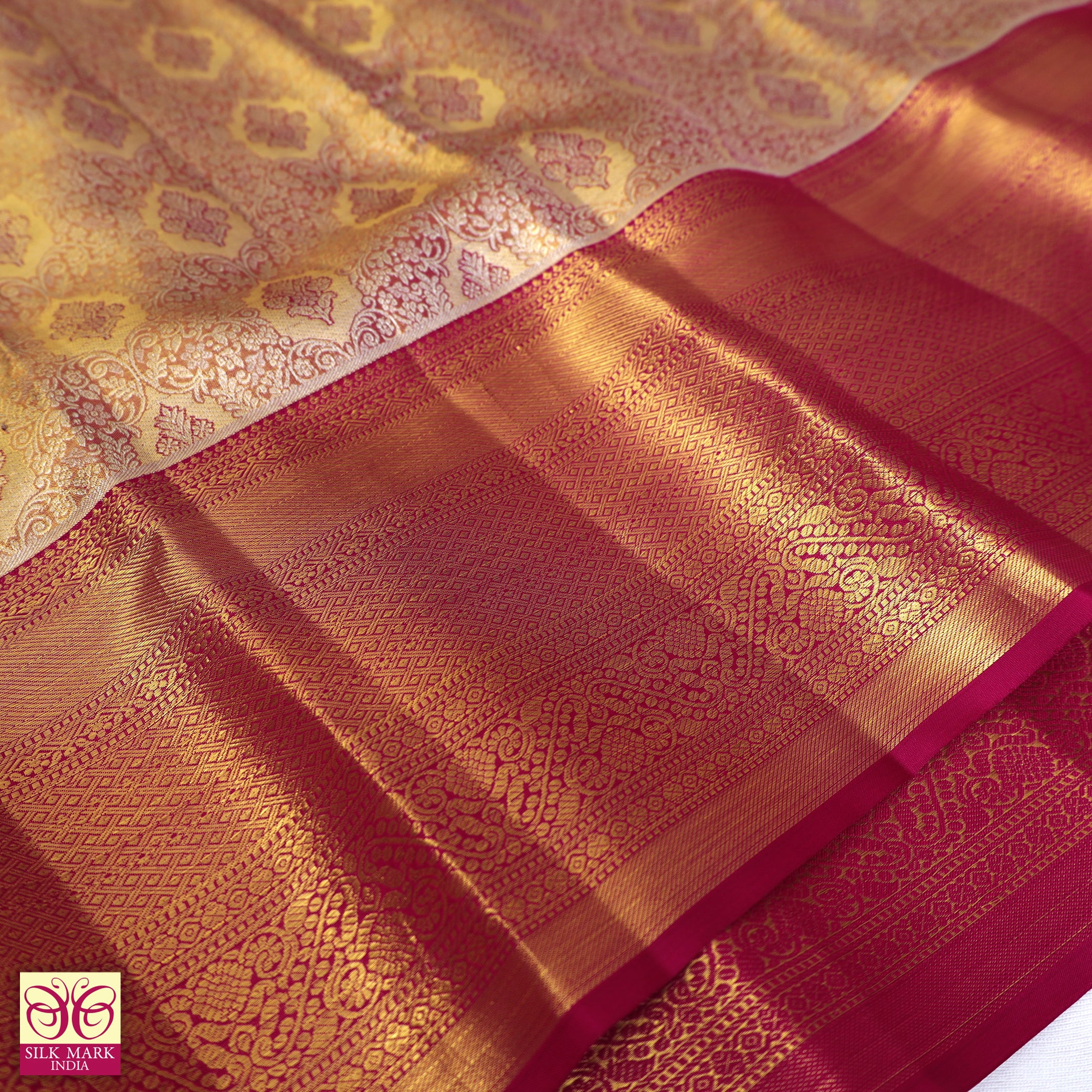 Rose Wood Pink With Rani Pink Gold Zeri border Tissue KanchipuramWedding Silk Saree