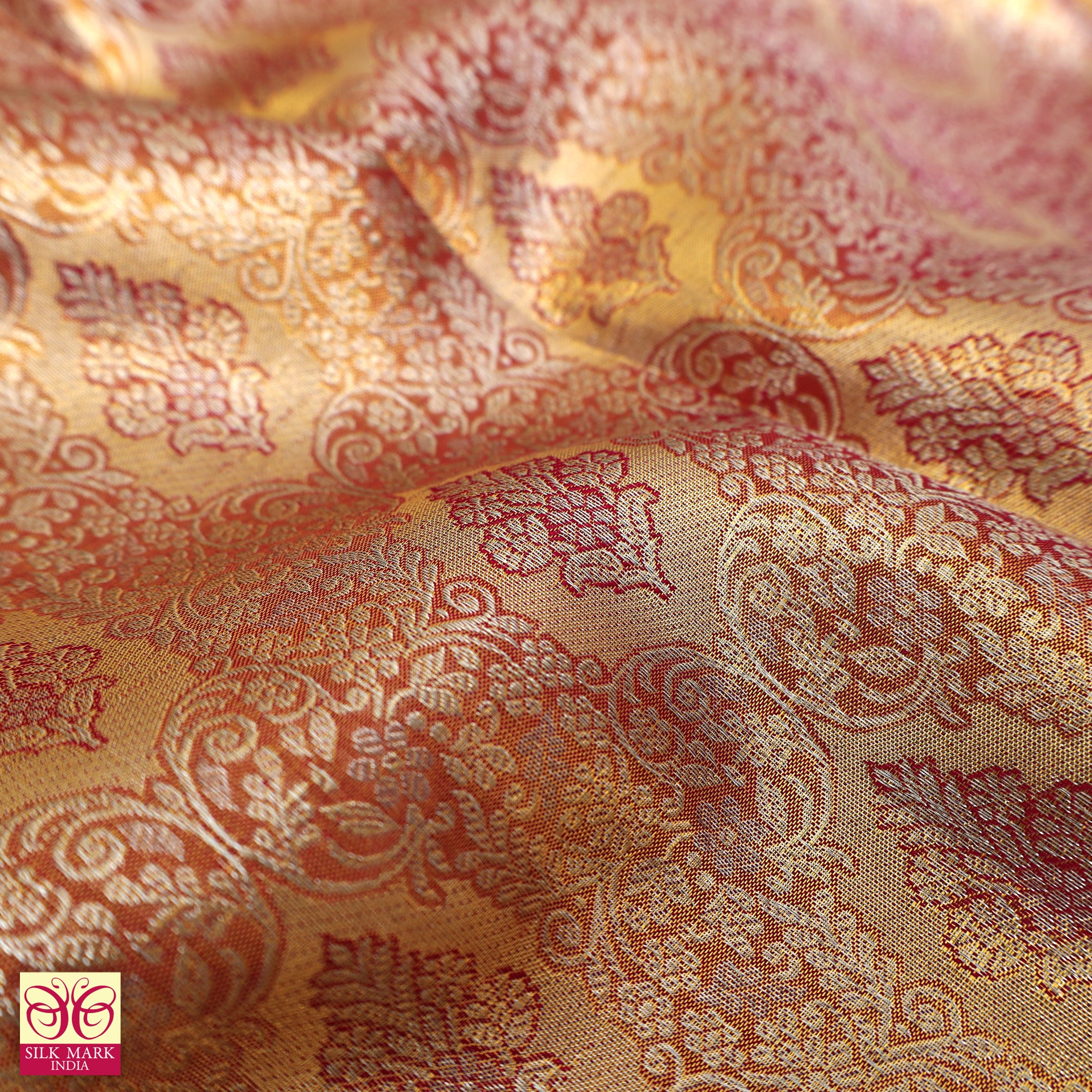 Rose Wood Pink With Rani Pink Gold Zeri border Tissue KanchipuramWedding Silk Saree